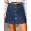 CUPSHE Women’s Denim Mini Skirt Button Front A-Line Jean High Waist Scalloped Hem Casual Outfits(Blue)