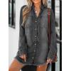CUPSHE Womens Denim Shirt Dress Long Sleeve Button Down Casual Loose Jean Dresses with Pockets(Black)