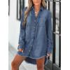 CUPSHE Womens Denim Shirt Dress Long Sleeve Button Down Casual Loose Jean Dresses with Pockets(Dark Blue)
