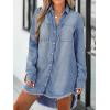 CUPSHE Womens Denim Shirt Dress Long Sleeve Button Down Casual Loose Jean Dresses with Pockets(Sky Blue)