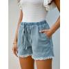CUPSHE Women’s Denim Shorts Drawstring Smocked Waist Frayed Hem Casual Summer(Blue)