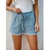 CUPSHE Women’s Denim Shorts Drawstring Smocked Waist Frayed Hem Casual Summer(Blue)