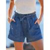 CUPSHE Women’s Denim Shorts Smocked High Waist Drawstring Hem Casual Summer(Blue)
