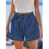 CUPSHE Women’s Denim Shorts Smocked High Waist Drawstring Hem Casual Summer(Blue)