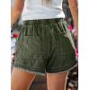 CUPSHE Women’s Denim Shorts Smocked Waist Drawstring Rolled Hem Pocket Casual Summer Vacation(Olive Green)