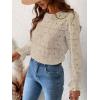 CUPSHE Women’s Eyelet Long Sleeve Tops Shirts Dressy Hollow Out Crochet Lace Embroidered Blouses 2026 Fashion(Beige)