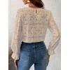 CUPSHE Women’s Eyelet Long Sleeve Tops Shirts Dressy Hollow Out Crochet Lace Embroidered Blouses 2026 Fashion(Beige)