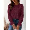 CUPSHE Women’s Eyelet Long Sleeve Tops Shirts Dressy Hollow Out Crochet Lace Embroidered Blouses 2026 Fashion(Burgandy Red)