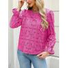 CUPSHE Women’s Eyelet Long Sleeve Tops Shirts Dressy Hollow Out Crochet Lace Embroidered Blouses 2026 Fashion(Fuchsia)