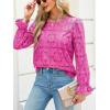 CUPSHE Women’s Eyelet Long Sleeve Tops Shirts Dressy Hollow Out Crochet Lace Embroidered Blouses 2026 Fashion(Fuchsia)