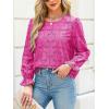 CUPSHE Women’s Eyelet Long Sleeve Tops Shirts Dressy Hollow Out Crochet Lace Embroidered Blouses 2026 Fashion(Fuchsia)
