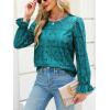 CUPSHE Women’s Eyelet Long Sleeve Tops Shirts Dressy Hollow Out Crochet Lace Embroidered Blouses 2026 Fashion(Lake Blue)