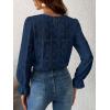 CUPSHE Women’s Eyelet Long Sleeve Tops Shirts Dressy Hollow Out Crochet Lace Embroidered Blouses 2026 Fashion(Navy Blue)
