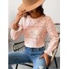 CUPSHE Women’s Eyelet Long Sleeve Tops Shirts Dressy Hollow Out Crochet Lace Embroidered Blouses 2026 Fashion(Pink)