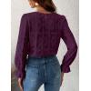CUPSHE Women’s Eyelet Long Sleeve Tops Shirts Dressy Hollow Out Crochet Lace Embroidered Blouses 2026 Fashion(Purple)