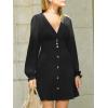 CUPSHE Women’s Fall Casual Dress Long Sleeve V Neck A Line Button Mini Dresses(Black)