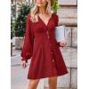 CUPSHE Women’s Fall Casual Dress Long Sleeve V Neck A Line Button Mini Dresses(Red)