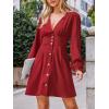 CUPSHE Women’s Fall Casual Dress Long Sleeve V Neck A Line Button Mini Dresses(Red)
