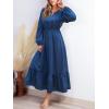CUPSHE Women’s Fall Dresses 2025 Long Sleeve V Neck Casual Outfits A Line Tunic Waist Ruffled Vacation Flowy Maxi Party Dress(Blue)
