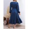 CUPSHE Women’s Fall Dresses 2025 Long Sleeve V Neck Casual Outfits A Line Tunic Waist Ruffled Vacation Flowy Maxi Party Dress(Blue)