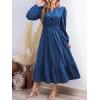 CUPSHE Women’s Fall Dresses 2025 Long Sleeve V Neck Casual Outfits A Line Tunic Waist Ruffled Vacation Flowy Maxi Party Dress(Blue)