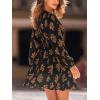 CUPSHE Women’s Fall Dresses Floral V Neck Lace Cutout Long Sleeve Smocked A Line Mini Dress(Black)