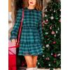 CUPSHE Womens Fall Dresses Long Sleeve Ruffled Holiday High Neck Casual Outfit Plaid Christmas Mini Dress(Green Plaid)