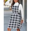 CUPSHE Women’s Fall Dresses Plaid Button Square Neck A Line Casual Pinafore Overall Midi Dress(Black)