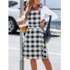 CUPSHE Women’s Fall Dresses Plaid Button Square Neck A Line Casual Pinafore Overall Midi Dress(Black)