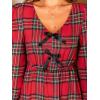 CUPSHE Women’s Fall Dresses Plaid V Neck Bowknot Long Sleeve Smocked A Line Babydoll Mini Dress(Red)
