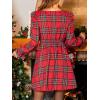 CUPSHE Women’s Fall Dresses Plaid V Neck Bowknot Long Sleeve Smocked A Line Babydoll Mini Dress(Red)