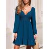 CUPSHE Women’s Fall Wedding Guest Dresses Lace V Neck Ruffle Hem Long Sleeve A Line Mini Dress(Blue)