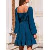 CUPSHE Women’s Fall Wedding Guest Dresses Lace V Neck Ruffle Hem Long Sleeve A Line Mini Dress(Blue)