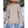 CUPSHE Womens Fashion Long Sleeve Crewneck Knitted Ribbed Shirts Pullover Sweaters Casual Loose Tops(Khaki)
