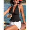 CUPSHE Women’s Floral Halter Top Smocked Tank Top V Neck Ruffle Hem Tie Neck Backless Beachwear Casual(Black)