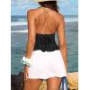 CUPSHE Women’s Floral Halter Top Smocked Tank Top V Neck Ruffle Hem Tie Neck Backless Beachwear Casual(Black)