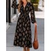 CUPSHE Women’s Floral Maxi Dress V Neck Puff Sleeves Flowy Ruffle Casual Fall Dress(Black)