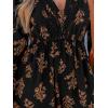 CUPSHE Women’s Floral Maxi Dress V Neck Puff Sleeves Flowy Ruffle Casual Fall Dress(Black)