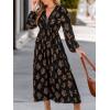 CUPSHE Women’s Floral Maxi Dress V Neck Puff Sleeves Flowy Ruffle Casual Fall Dress(Black)