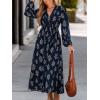 CUPSHE Women’s Floral Maxi Dress V Neck Puff Sleeves Flowy Ruffle Casual Fall Dress(Navy Blue)