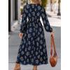 CUPSHE Women’s Floral Maxi Dress V Neck Puff Sleeves Flowy Ruffle Casual Fall Dress(Navy Blue)