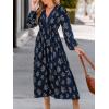 CUPSHE Women’s Floral Maxi Dress V Neck Puff Sleeves Flowy Ruffle Casual Fall Dress(Navy Blue)