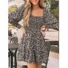 CUPSHE Women’s Floral Ruffle Fall Dress Long Sleeve Smocked A Line Elastic Waist Flowy Casual Mini Dressss(Black Floral)