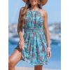 CUPSHE Women’s Halter Neck Boho Summer Dress Smocked Waist Mini Dresses Sleeveless Vacation Short Casual Flowy Sundress(Blue)