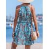 CUPSHE Women’s Halter Neck Boho Summer Dress Smocked Waist Mini Dresses Sleeveless Vacation Short Casual Flowy Sundress(Blue)
