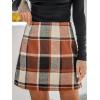 CUPSHE Women’s High Waist Plaid Skirt Causal Bodycon Pencil Wool Mini Skirts Winter Fall A Line Elegent Outfits(Brick Red)