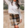 CUPSHE Women’s High Waist Plaid Skirt Causal Bodycon Pencil Wool Mini Skirts Winter Fall A Line Elegent Outfits(Brown)