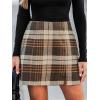 CUPSHE Women’s High Waist Plaid Skirt Causal Bodycon Pencil Wool Mini Skirts Winter Fall A Line Elegent Outfits(Coffee)