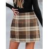 CUPSHE Women’s High Waist Plaid Skirt Causal Bodycon Pencil Wool Mini Skirts Winter Fall A Line Elegent Outfits(Coffee)