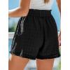 CUPSHE Women’s High Waisted Shorts Casual Elastic Waist Texture Summer Pants Frayed Hem Lightweight Vacation Short(Black)